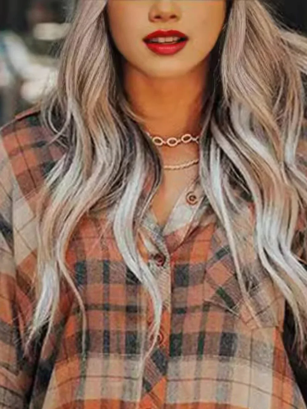 Women's Plaid Long Sleeve Shirt Slim Fit Button Cardigan Casual Top